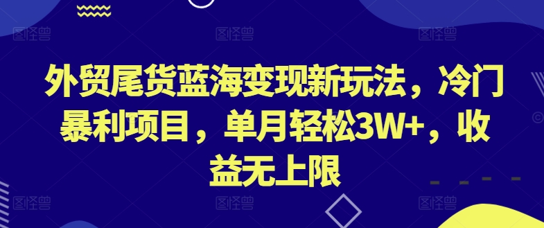 外贸尾货蓝海变现新玩法，冷门暴利项目，单月轻松3W+，收益无上限-搞钱花