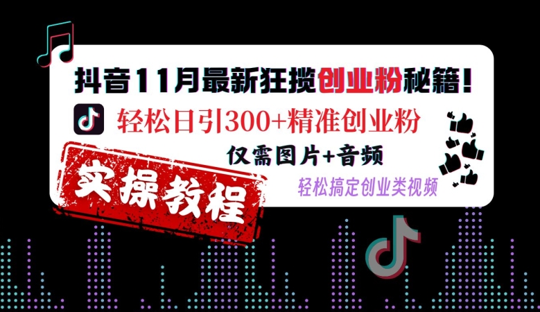 抖音11月最新狂揽创业粉秘籍，轻松日引300+精准创业粉，仅需图片+音频，轻松搞定创业类视频-搞钱花