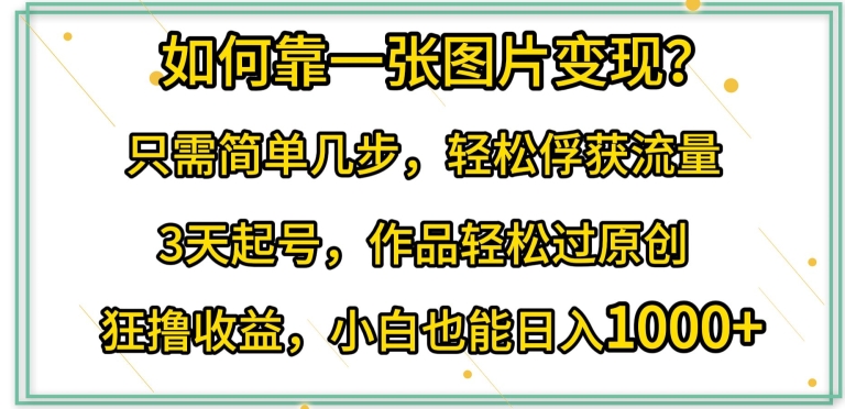 如何靠一张图片变现?只需简单几步，轻松俘获流量，3天起号，作品轻松过原创-搞钱花