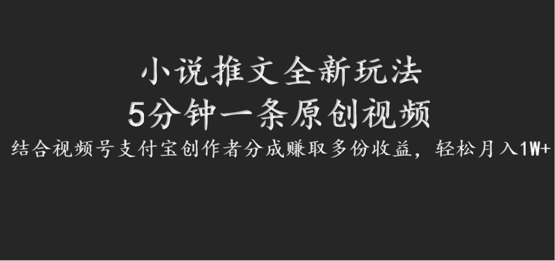 小说推文全新玩法，5分钟一条原创视频，结合视频号支付宝创作者分成赚取多份收益-搞钱花