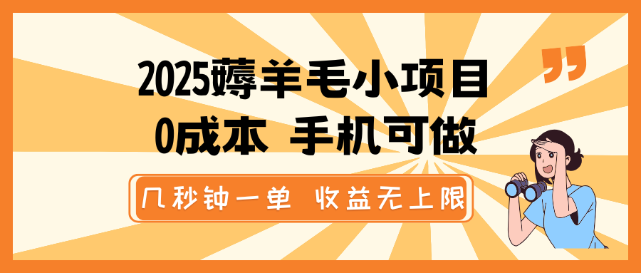 2025薅羊毛小项目，0成本 手机可做，几秒钟一单，收益无上限-搞钱花