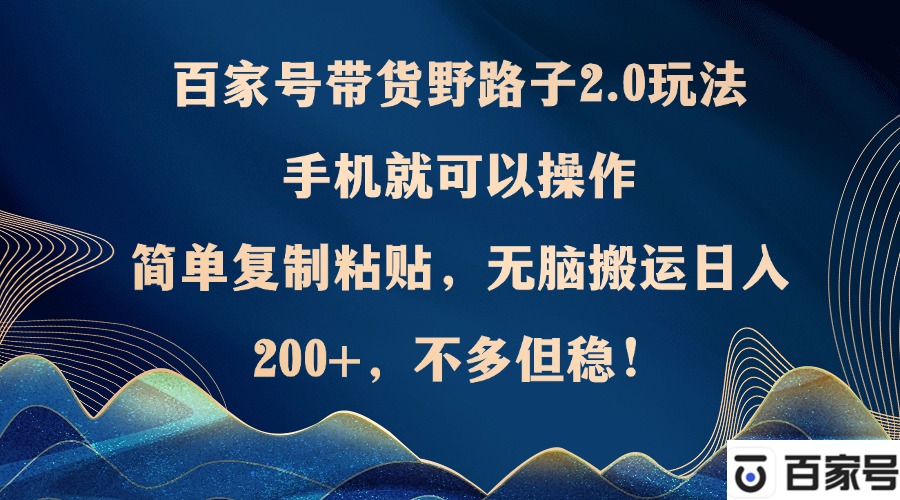 （12804期）百家号带货野路子2.0玩法，手机就可以操作，简单复制粘贴，无脑搬运日…-搞钱花
