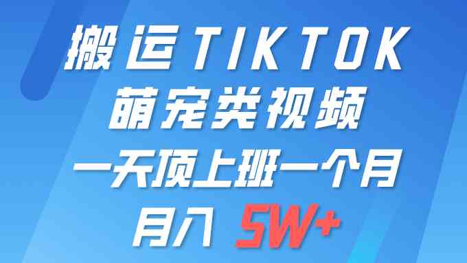 （9931期）一键搬运TIKTOK萌宠类视频 一部手机即可操作 所有平台均可发布 轻松月入5W+-搞钱花
