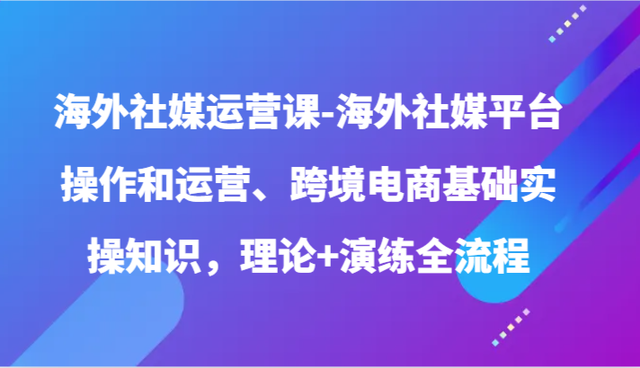 海外社媒运营课-海外社媒平台操作和运营、跨境电商基础实操知识，理论+演练全流程-搞钱花
