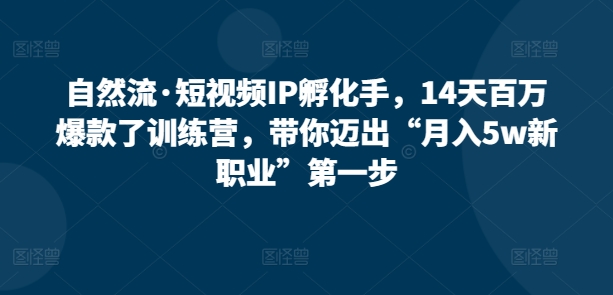 自然流·短视频IP孵化手，14天百万爆款了训练营，带你迈出“月入5w新职业”第一步-搞钱花