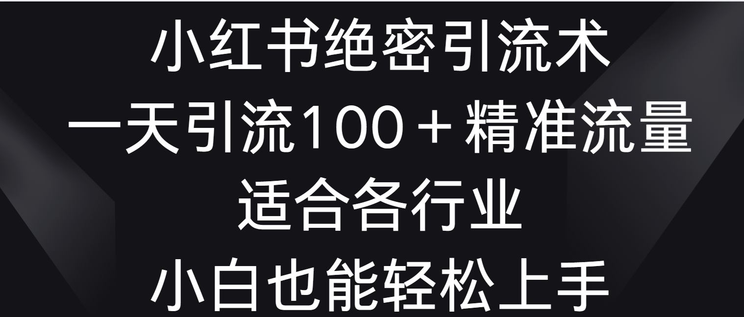 小红书绝密引流术，一天引流100＋精准流量，适合各个行业，小白也能轻松上手-搞钱花