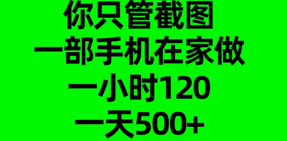 你只管截图，一部手机在家做，一小时120，一天500+-搞钱花