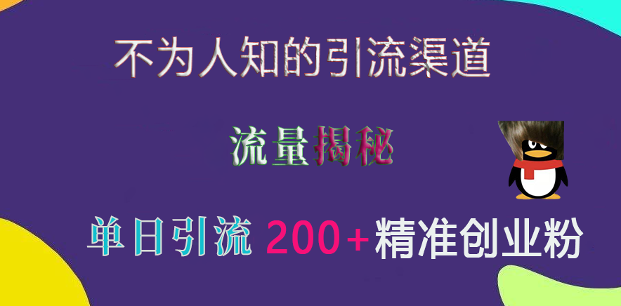 不为人知的引流渠道，流量揭秘，实测单日引流200+精准创业粉-搞钱花