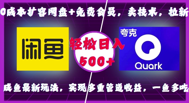 0成本扩容网盘+免费会员，卖技术，拉新，咸鱼最新玩法，实现多重管道收益，一鱼多吃，轻松日入500+-搞钱花