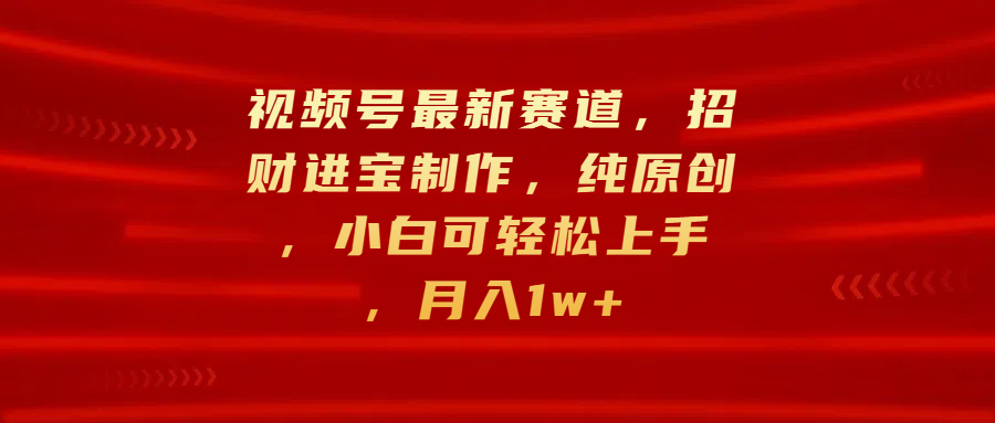 视频号最新赛道，招财进宝制作，纯原创，小白可轻松上手，月入1w+-搞钱花