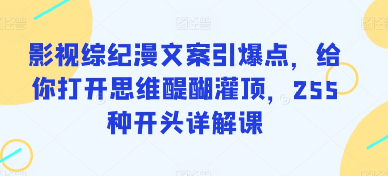 影视综纪漫文案引爆点，给你打开思维醍醐灌顶，255种开头详解课-搞钱花