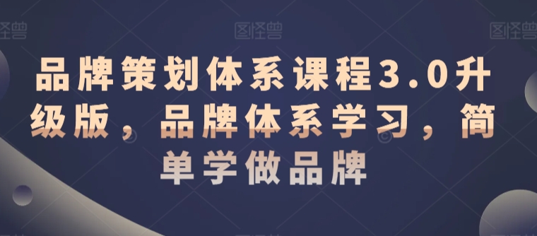 品牌策划体系课程3.0升级版，品牌体系学习，简单学做品牌-搞钱花
