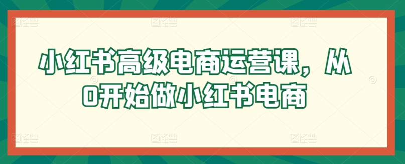 小红书高级电商运营课，从0开始做小红书电商-搞钱花