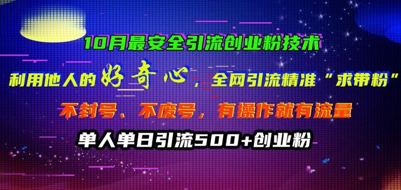 10月最安全引流创业粉技术，利用他人的好奇心全网引流精准“求带粉”不封号、不废号【揭秘】-搞钱花