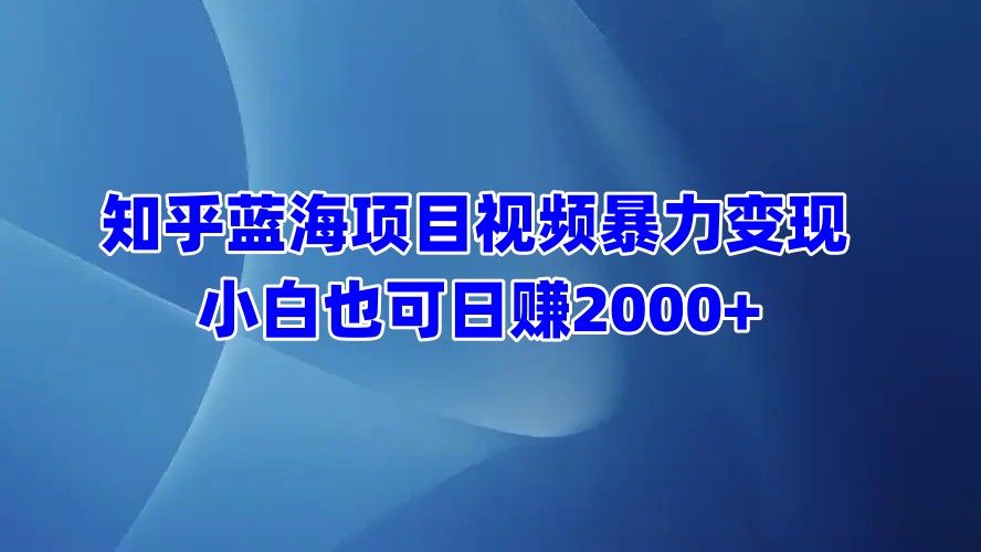 知乎蓝海项目视频暴力变现  小白也可日赚2000+-搞钱花