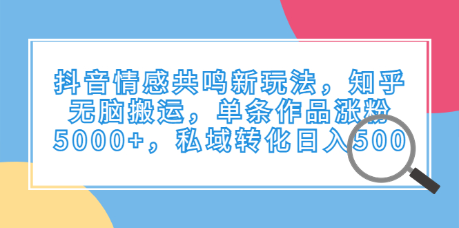 抖音情感共鸣新玩法,知乎无脑搬运,单条作品涨粉5000+,私域转化日入500-搞钱花