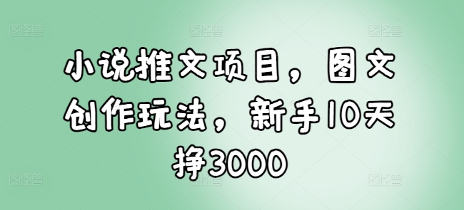 小说推文项目，图文创作玩法，新手10天挣3000-搞钱花