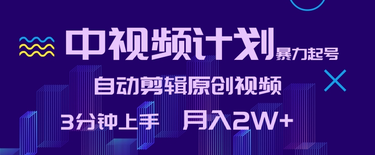 中视频计划暴力起号，自动剪辑原创视频，3分钟上手，月入2W+-搞钱花