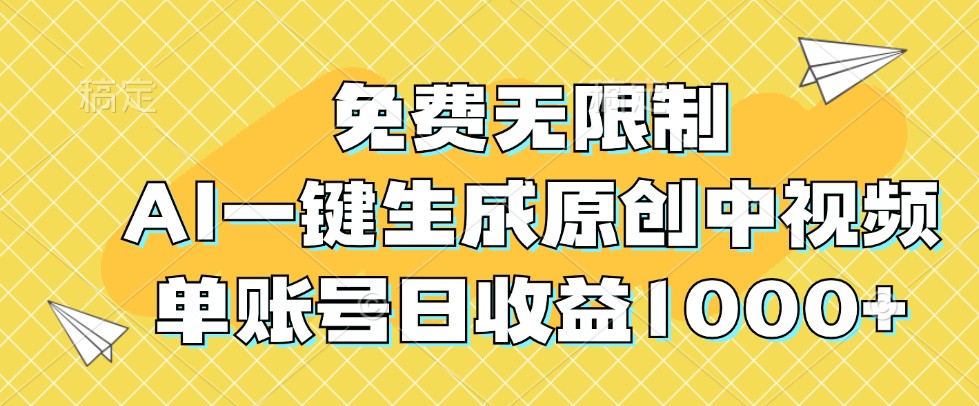 免费无限制，AI一键生成原创中视频，单账号日收益1000+-搞钱花