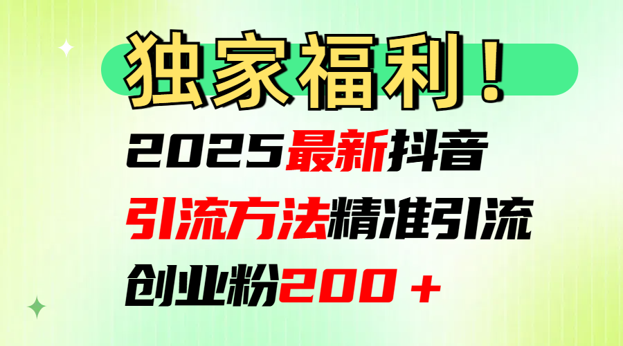 2025最新抖音引流方法每日精准引流创业粉200＋-搞钱花