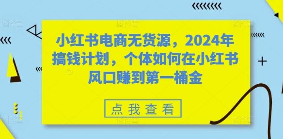 小红书电商无货源，2024年搞钱计划，个体如何在小红书风口赚到第一桶金-搞钱花