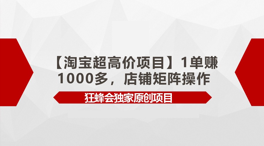 【淘宝超高价项目】1单赚1000多,店铺矩阵操作-搞钱花