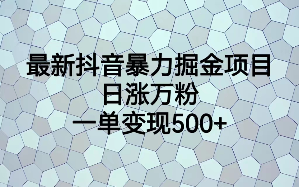 最新抖音暴力掘金项目，日涨万粉，一单变现500+-搞钱花