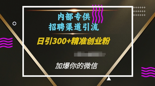 内部招聘渠道日引流300+创业粉，加爆你的微信【揭秘】-搞钱花