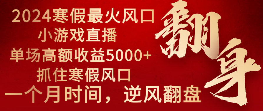2024年最火寒假风口项目 小游戏直播 单场收益5000+抓住风口 一个月直接提车-搞钱花