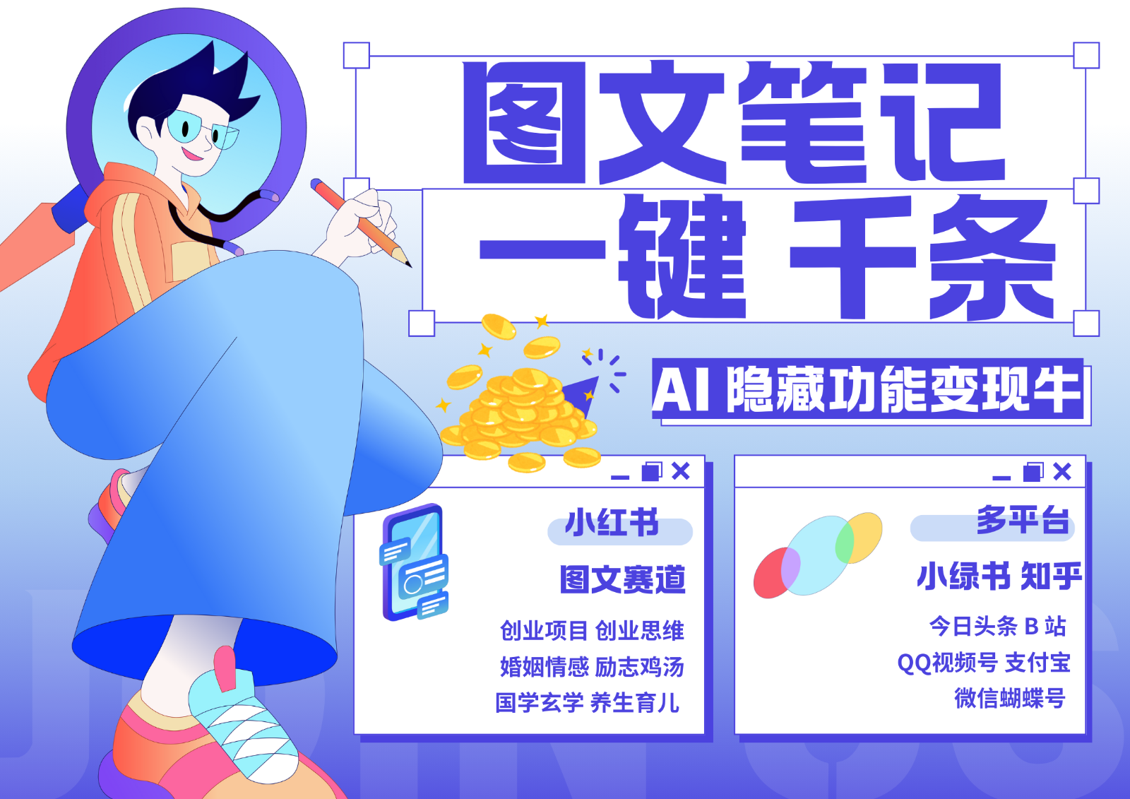 1键生成数千条图文 创业国学 秒生笔记 小红书小绿书图文 轻松引流 变现30000+-搞钱花