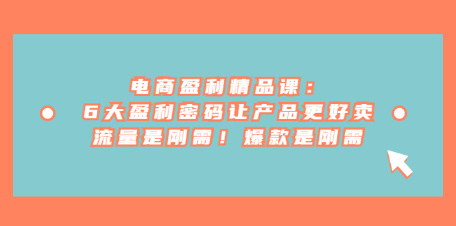 电商 盈利精品课:6大盈利 密码让产品更好卖,流量是刚需!爆款是刚需-搞钱花