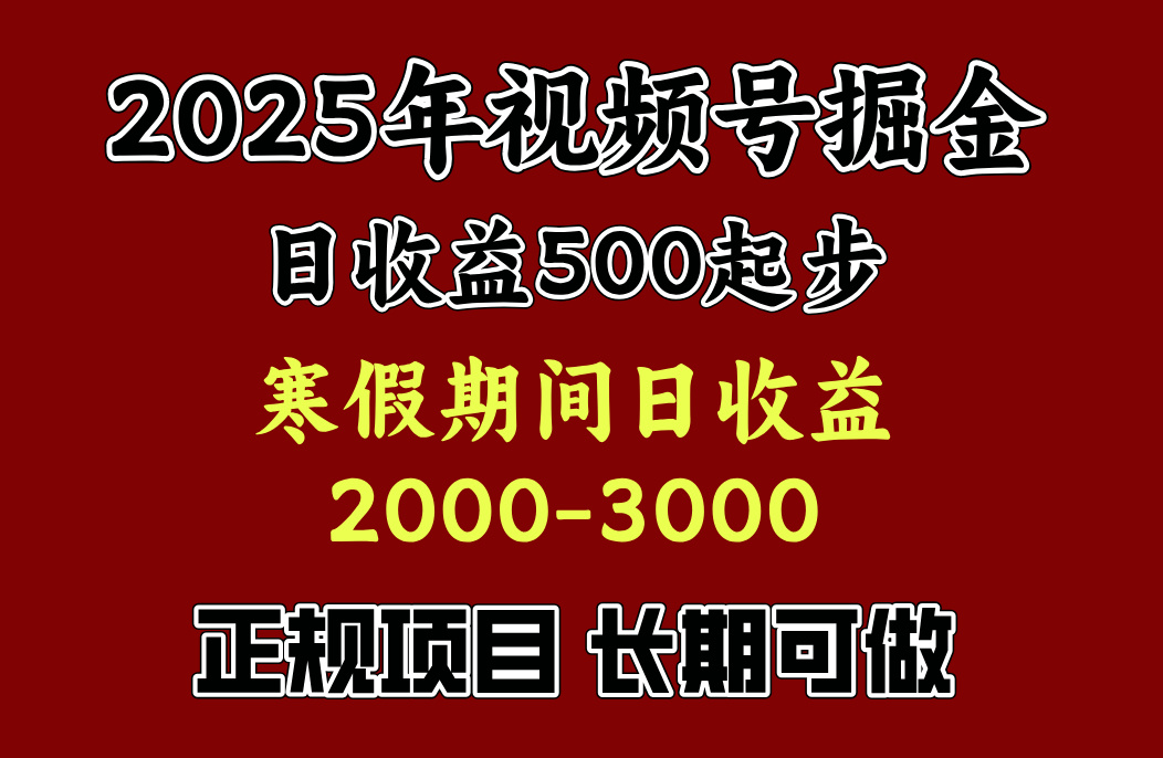 最新视频号项目,单账号日收益500起步,寒假期间日收益2000-3000左右,-搞钱花