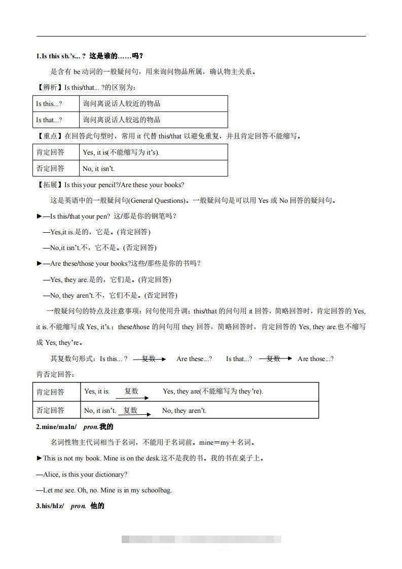 图片[2]-人教版英语七年级上Unit3Isthisyourpencil？知识点_-搞钱花