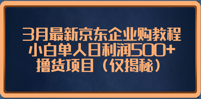 3月最新京东企业购教程，小白单人日利润500+撸货项目（仅揭秘）-搞钱花