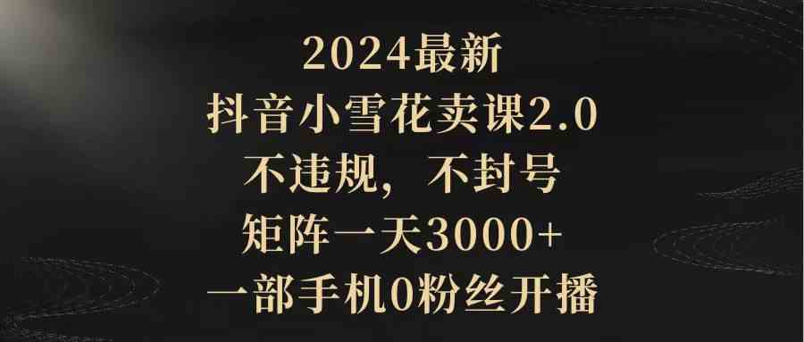(9639期)2024最新抖音小雪花卖课2.0 不违规 不封号 矩阵一天3000+一部手机0粉丝开播-搞钱花