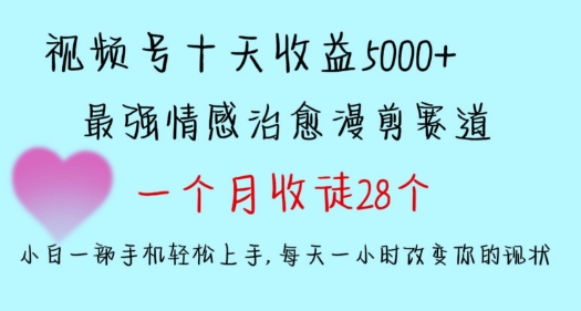 十天收益5000+，多平台捞金，视频号情感治愈漫剪，一个月收徒28个，小白一部手机轻松上手-搞钱花