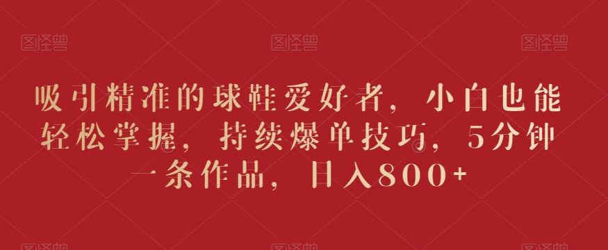 吸引精准的球鞋爱好者,小白也能轻松掌握,持续爆单技巧,5分钟一条作品,日入800+【揭秘】-搞钱花
