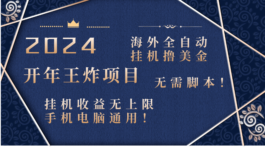 2024海外全自动挂机撸美金项目！手机电脑均可，无需脚本，收益无上限！-搞钱花