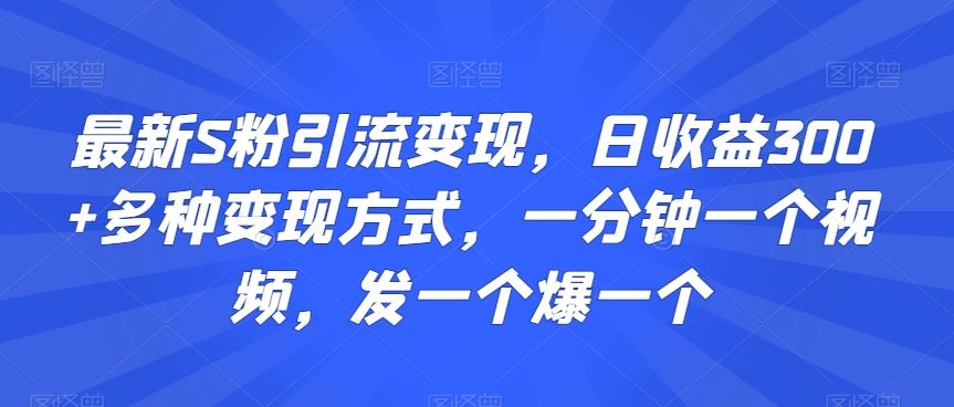 最新S粉引流变现,日收益300+多种变现方式,一分钟一个视频,发一个爆一个【揭秘】-搞钱花