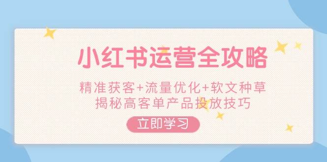 小红书运营全攻略，精准获客+流量优化+软文种草，揭秘高客单产品投放技巧-搞钱花