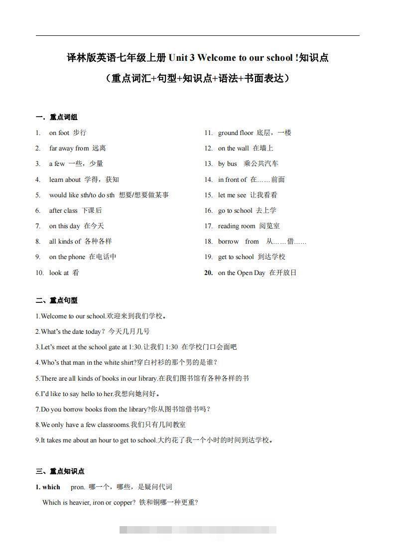 译林版英语七年级上册‬Unit3Welcometoourschool知识点_decrypted-搞钱花