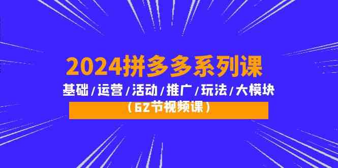 （10019期）2024拼多多系列课：基础/运营/活动/推广/玩法/大模块（62节视频课）-搞钱花