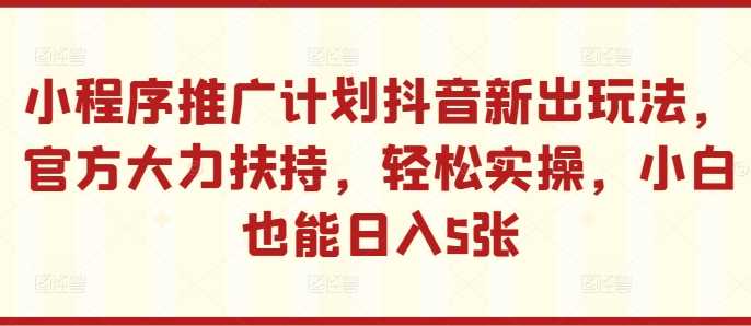 小程序推广计划抖音新出玩法,官方大力扶持,轻松实操,小白也能日入5张【揭秘】-搞钱花