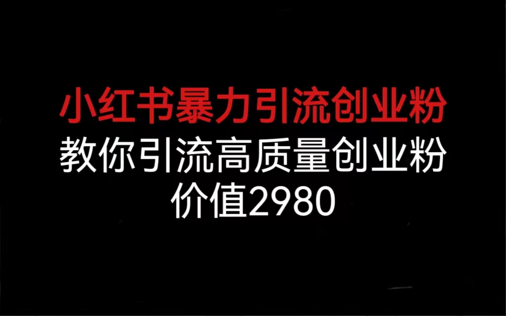 小红书暴力引流创业粉，教你引流高质量创业粉，价值2980-搞钱花