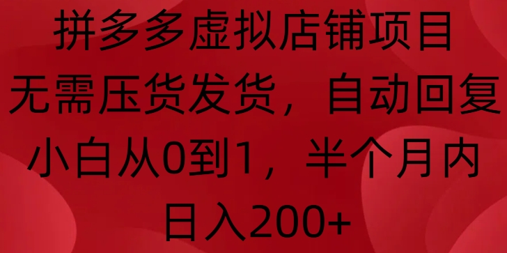 拼多多虚拟店铺项目，无需压货发货，自动回复，小白从0到1，半个月内日入200+【揭秘】-搞钱花