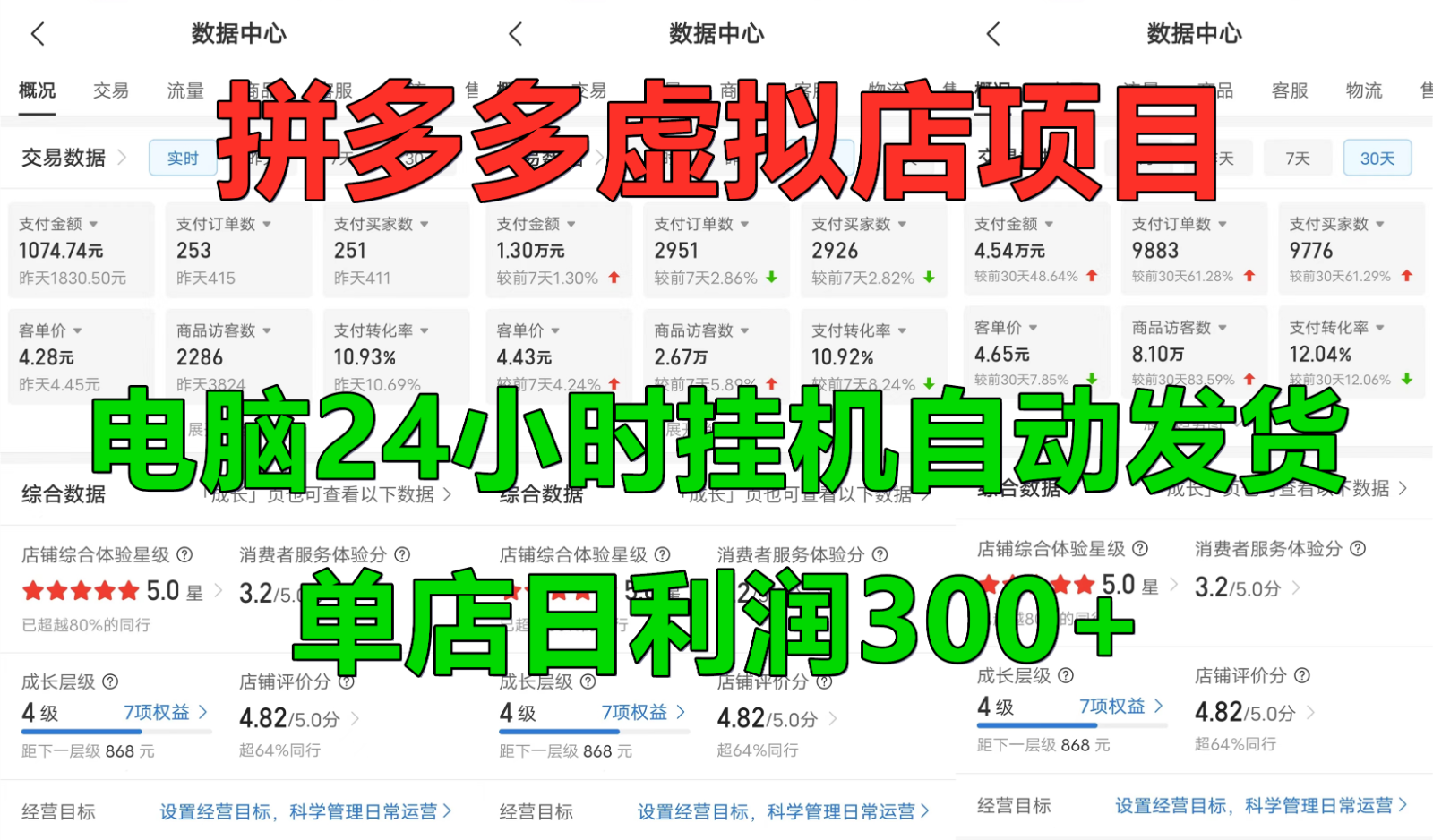 拼多多虚拟店铺项目，电脑挂机自动发货，单店日利润300+-搞钱花