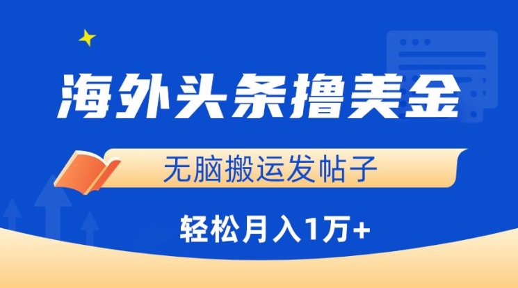 海外头条撸美金，无脑搬运发帖子，月入1万+，小白轻松掌握-搞钱花