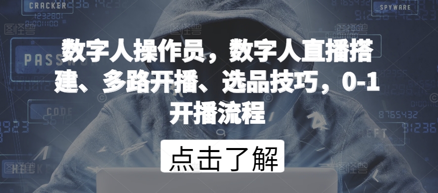 数字人操作员，数字人直播搭建、多路开播、选品技巧，0-1开播流程-搞钱花