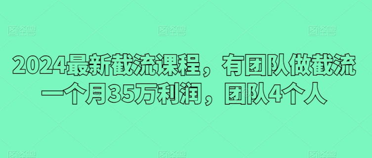 2024最新截流课程,有团队做截流一个月35万利润,团队4个人-搞钱花