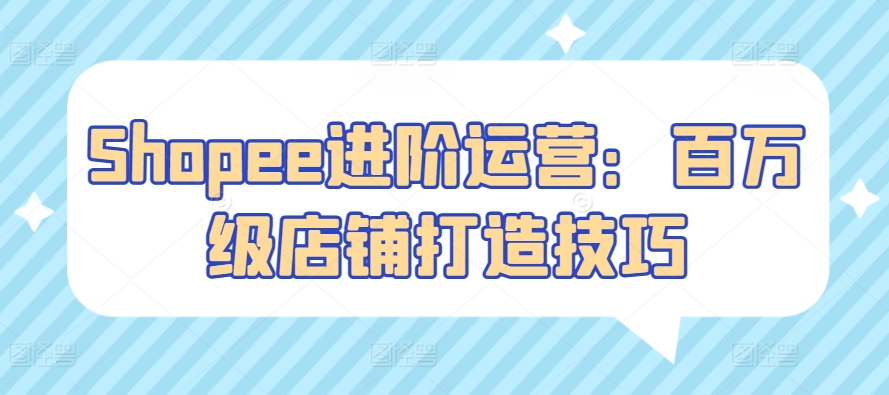 Shopee进阶运营:百万级店铺打造技巧-搞钱花